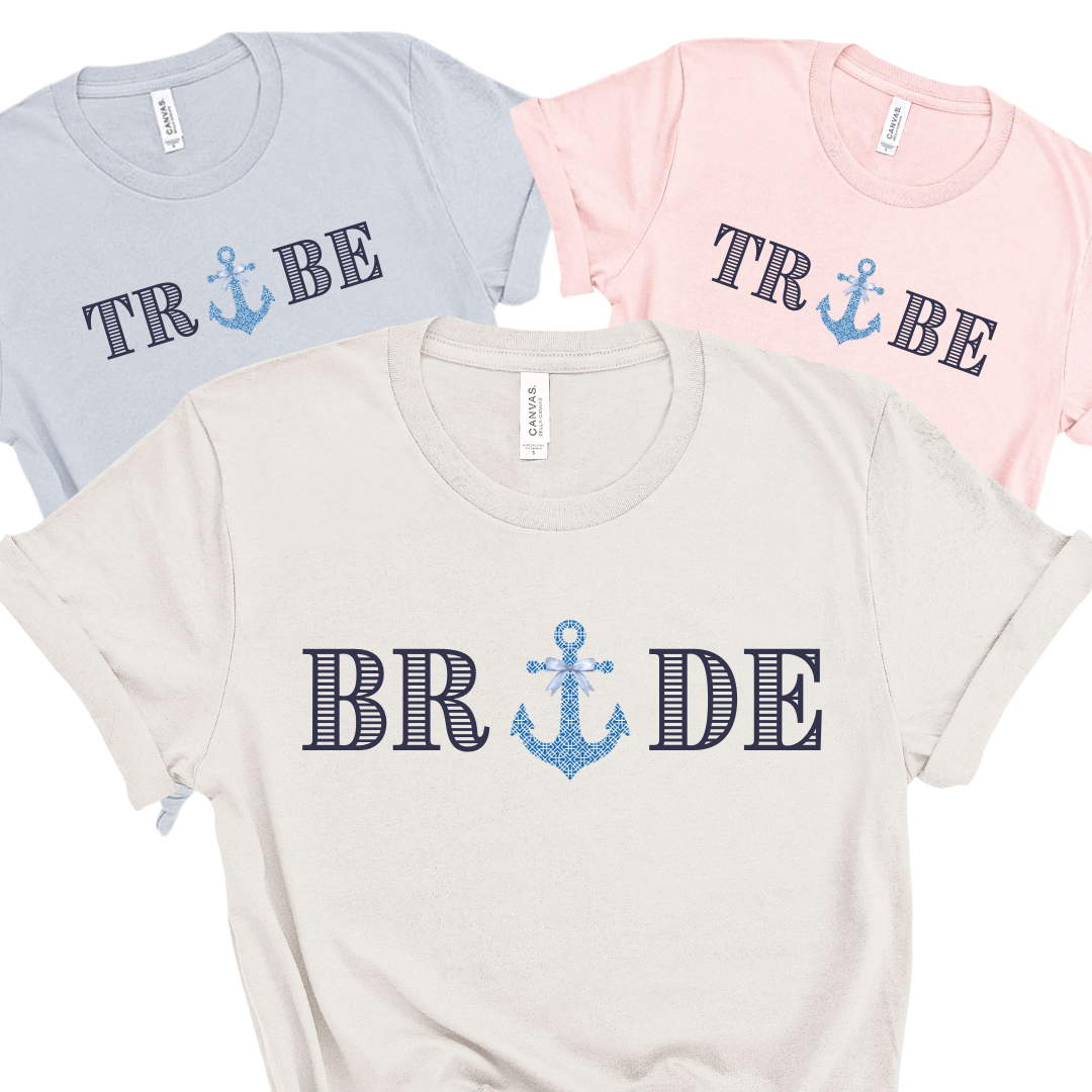 Chinoiserie Anchor 'Bride' & 'Tribe' Shirts - Nautical Bridal Party Shirts - Custom Bachelorette Party T-Shirts