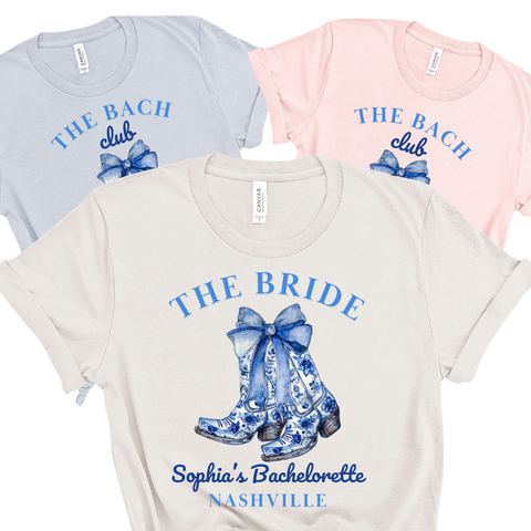 Chinoiserie Cowgirl Boots 'Bride' & 'The Bach' Bridal Party Shirts - Custom Bachelorette T-Shirt