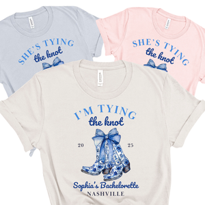 'Tying the Knot' Bridal Party Shirt - Custom Bachelorette T-Shirt - Chinoiserie - Perfect for Bachelorette Party Celebration