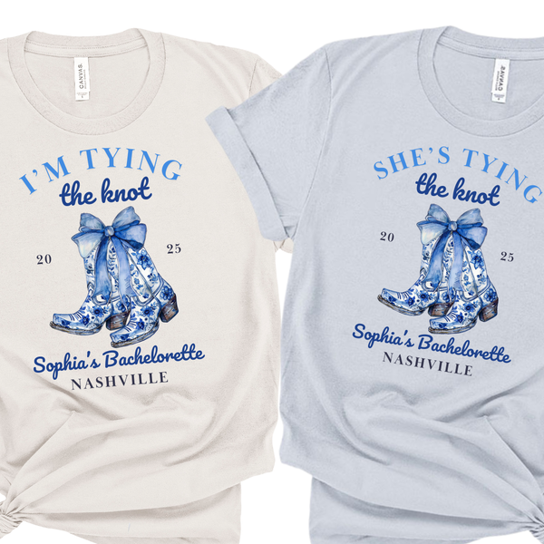 'Tying the Knot' Bridal Party Shirt - Custom Bachelorette T-Shirt - Chinoiserie - Perfect for Bachelorette Party Celebration