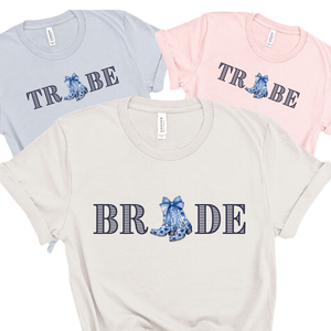 Chinoiserie Cowgirl Boots 'Bride' & 'Tribe' Shirts - Western Bridal Party Shirts - Custom Bachelorette T-Shirt