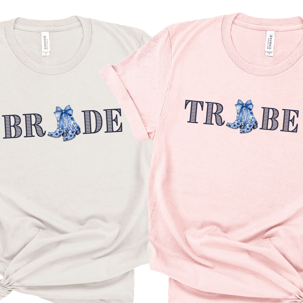 Chinoiserie Cowgirl Boots 'Bride' & 'Tribe' Shirts - Western Bridal Party Shirts - Custom Bachelorette T-Shirt