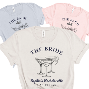 Martini Themed 'Bride' & 'Bach' Las Vegas Party Shirts - Custom Bachelorette T-Shirt