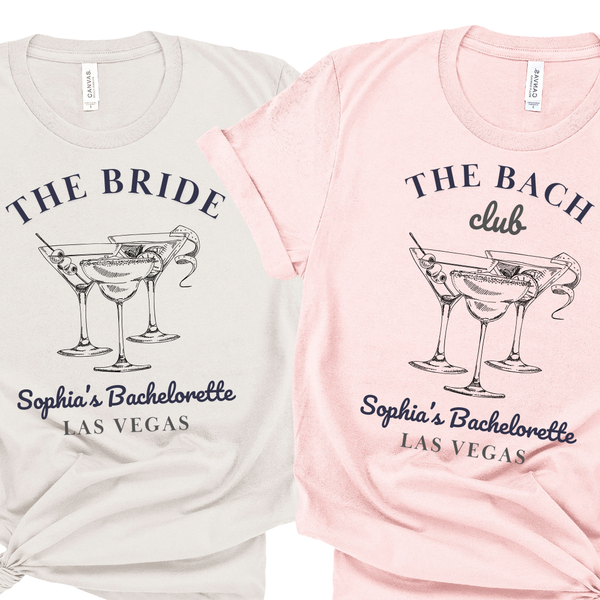 Martini Themed 'Bride' & 'Bach' Las Vegas Party Shirts - Custom Bachelorette T-Shirt