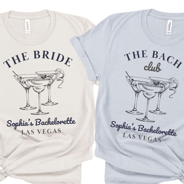 Martini Themed 'Bride' & 'Bach' Las Vegas Party Shirts - Custom Bachelorette T-Shirt