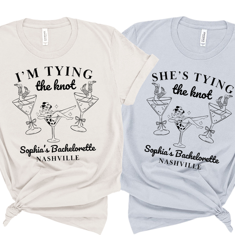 Tying the Knot Bachelorette 'Bride' & 'Tribe' Shirts - Tying the Knot Bridal Party Shirts - Custom Bachelorette T-Shirt - Martini Shirts