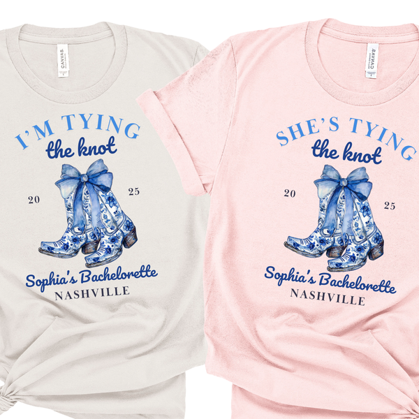 'Tying the Knot' Bridal Party Shirt - Custom Bachelorette T-Shirt - Chinoiserie - Perfect for Bachelorette Party Celebration