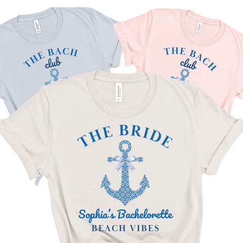 Chinoiserie Nautical Anchor 'Bride' & 'The Bach' Bridal Party Shirts - Custom Bachelorette T-Shirt